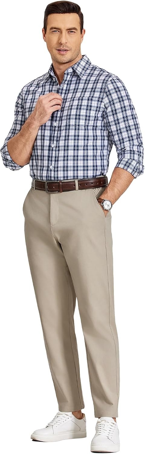 image:imageCOOFANDY Mens Casual Chinos Pants Relaxed Fit Elastic Waist Khaki Trousers Stretch Dress Slacks with PocketsLight Khaki