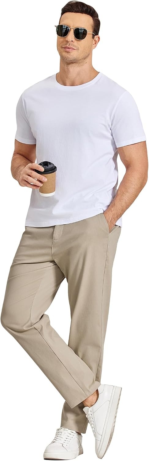 image:imageCOOFANDY Mens Casual Chinos Pants Relaxed Fit Elastic Waist Khaki Trousers Stretch Dress Slacks with PocketsLight Khaki