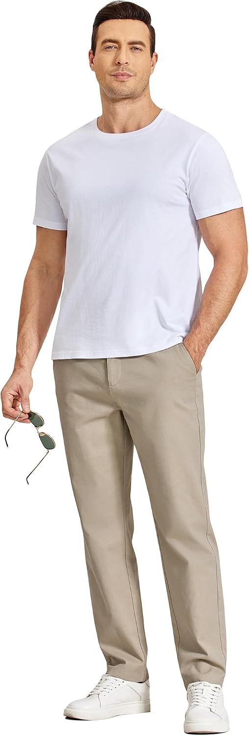image:imageCOOFANDY Mens Casual Chinos Pants Relaxed Fit Elastic Waist Khaki Trousers Stretch Dress Slacks with PocketsLight Khaki