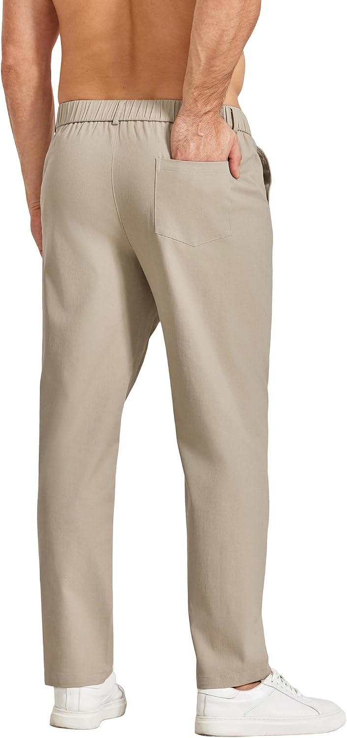 image:imageCOOFANDY Mens Casual Chinos Pants Relaxed Fit Elastic Waist Khaki Trousers Stretch Dress Slacks with PocketsLight Khaki