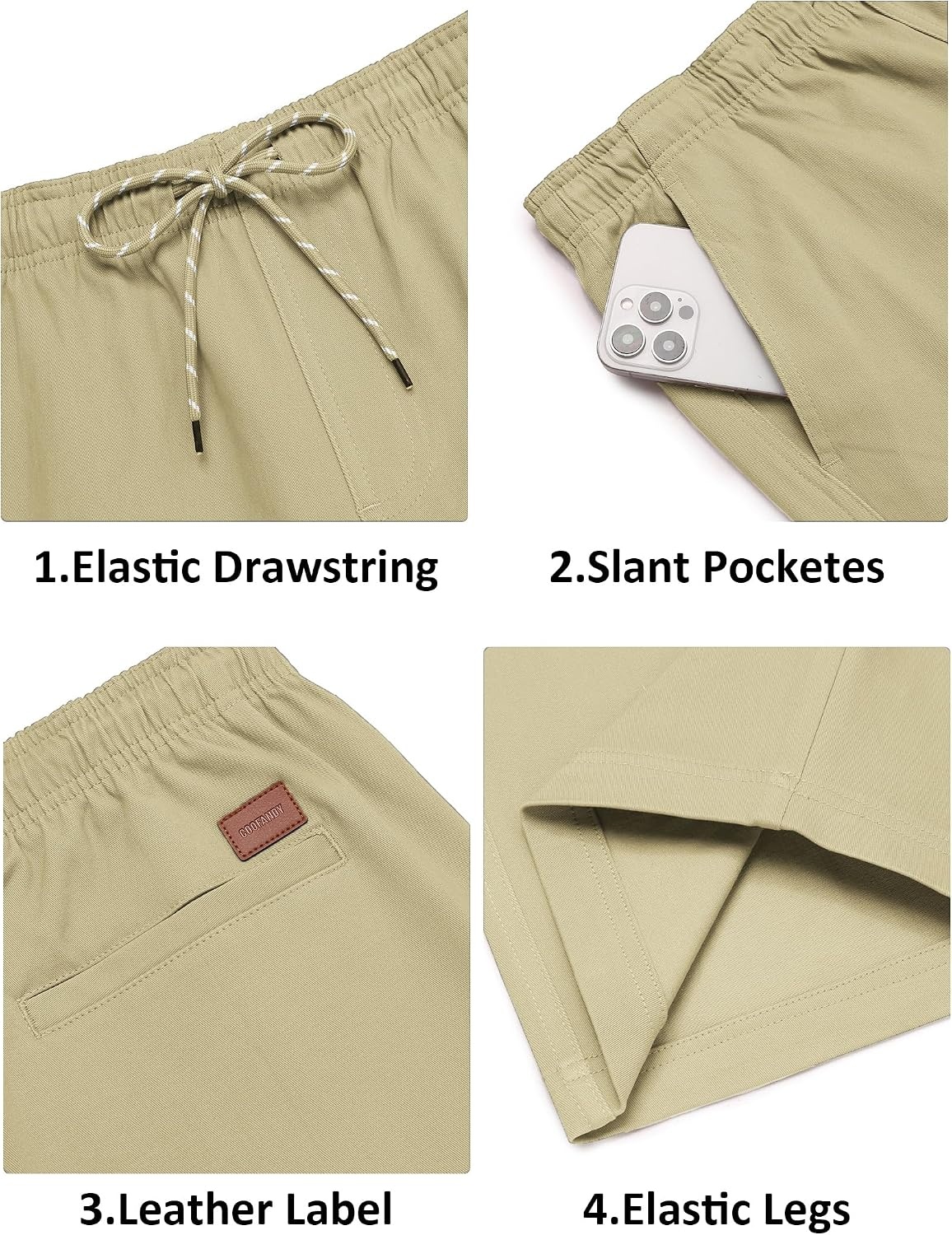 image:imageCOOFANDY Mens Casual Shorts Cotton Drawstring 9 inch Chino Stretch Shorts Stretch Twill Fabric Side Pockets Flat Front Regular Fit Summer Beach Golf Shorts Perfect for Daily WearLight Coffee