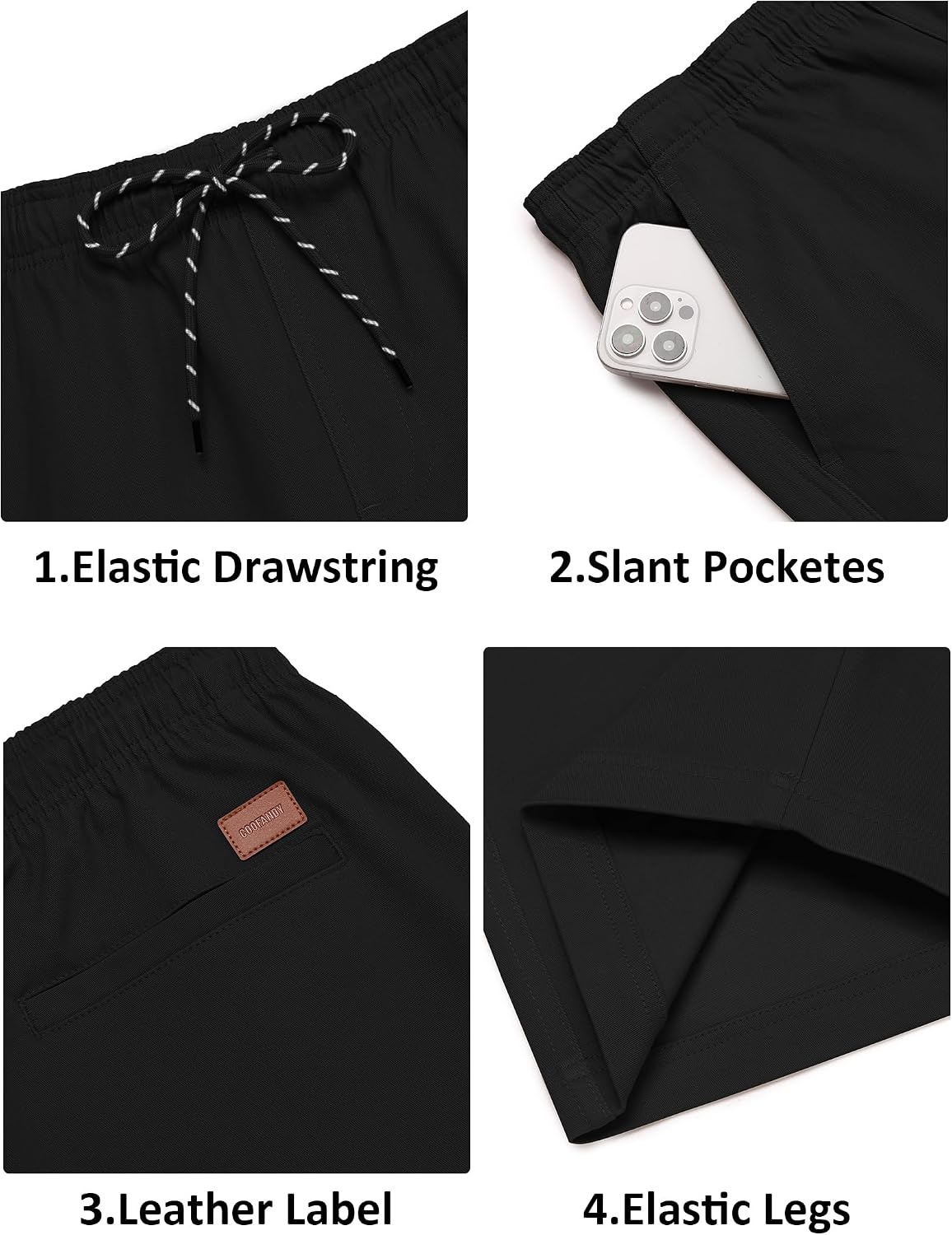 image:imageCOOFANDY Mens Casual Shorts Cotton Drawstring 9 inch Chino Stretch Shorts Stretch Twill Fabric Side Pockets Flat Front Regular Fit Summer Beach Golf Shorts Perfect for Daily WearAblack