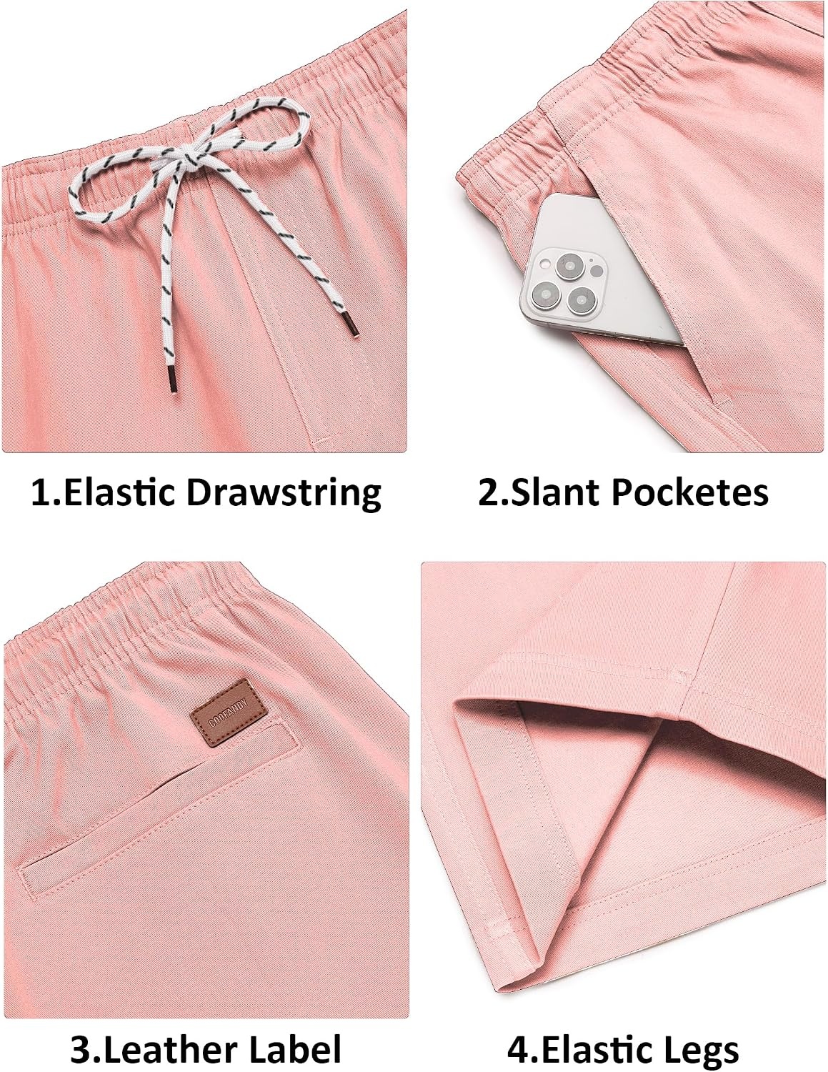 image:imageCOOFANDY Mens Casual Shorts Cotton Drawstring 9 inch Chino Stretch Shorts Stretch Twill Fabric Side Pockets Flat Front Regular Fit Summer Beach Golf Shorts Perfect for Daily WearPink