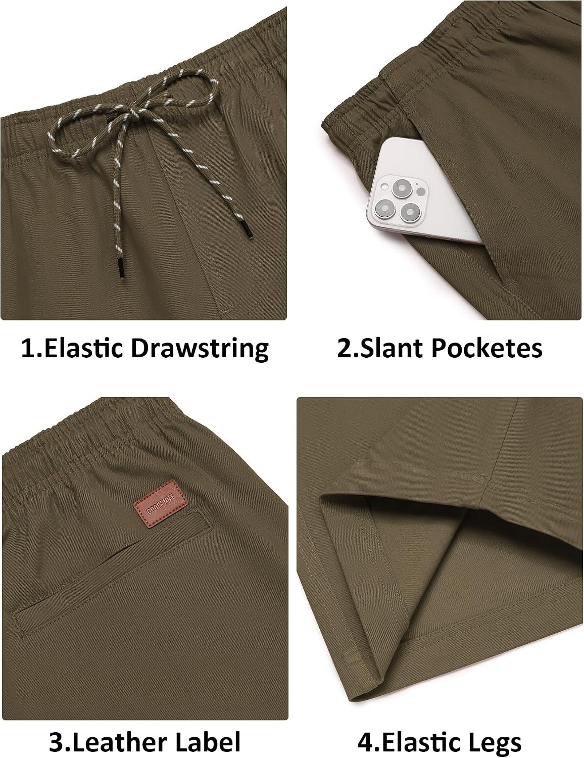 image:imageCOOFANDY Mens Casual Shorts Cotton Drawstring 9 inch Chino Stretch Shorts Stretch Twill Fabric Side Pockets Flat Front Regular Fit Summer Beach Golf Shorts Perfect for Daily WearOlive Green