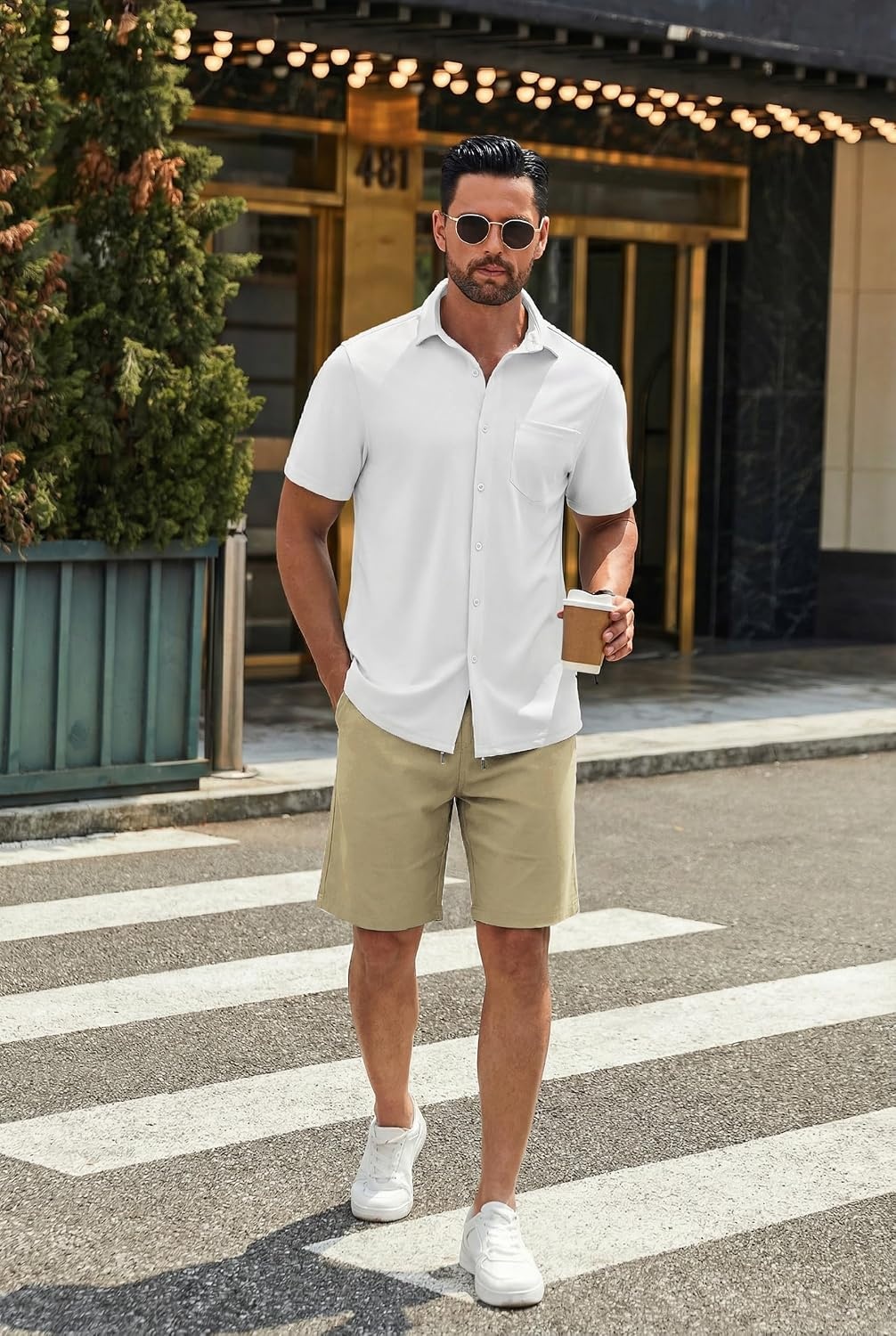 image:imageCOOFANDY Mens Casual Shorts Cotton Drawstring 9 inch Chino Stretch Shorts Stretch Twill Fabric Side Pockets Flat Front Regular Fit Summer Beach Golf Shorts Perfect for Daily WearLight Coffee