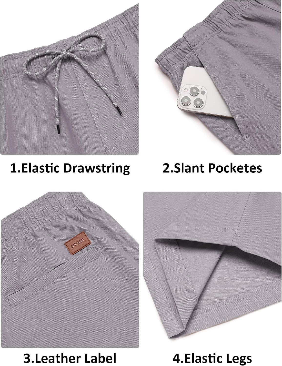 image:imageCOOFANDY Mens Casual Shorts Cotton Drawstring 9 inch Chino Stretch Shorts Stretch Twill Fabric Side Pockets Flat Front Regular Fit Summer Beach Golf Shorts Perfect for Daily WearLight Grey