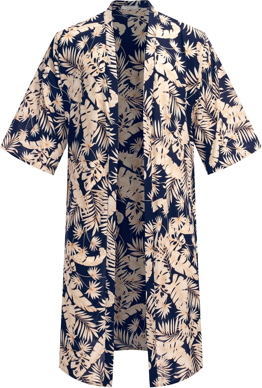 image:imageCOOFANDY Mens Lightweight Kimono Robe Japanese Bathrobes Long Cardigan Flowy and Breathable FabricOpen FrontPrinted Japanese StyleCasual Coat OutwearPerfect for LoungingBeachPoolBurning ManNavykhaki Leaves