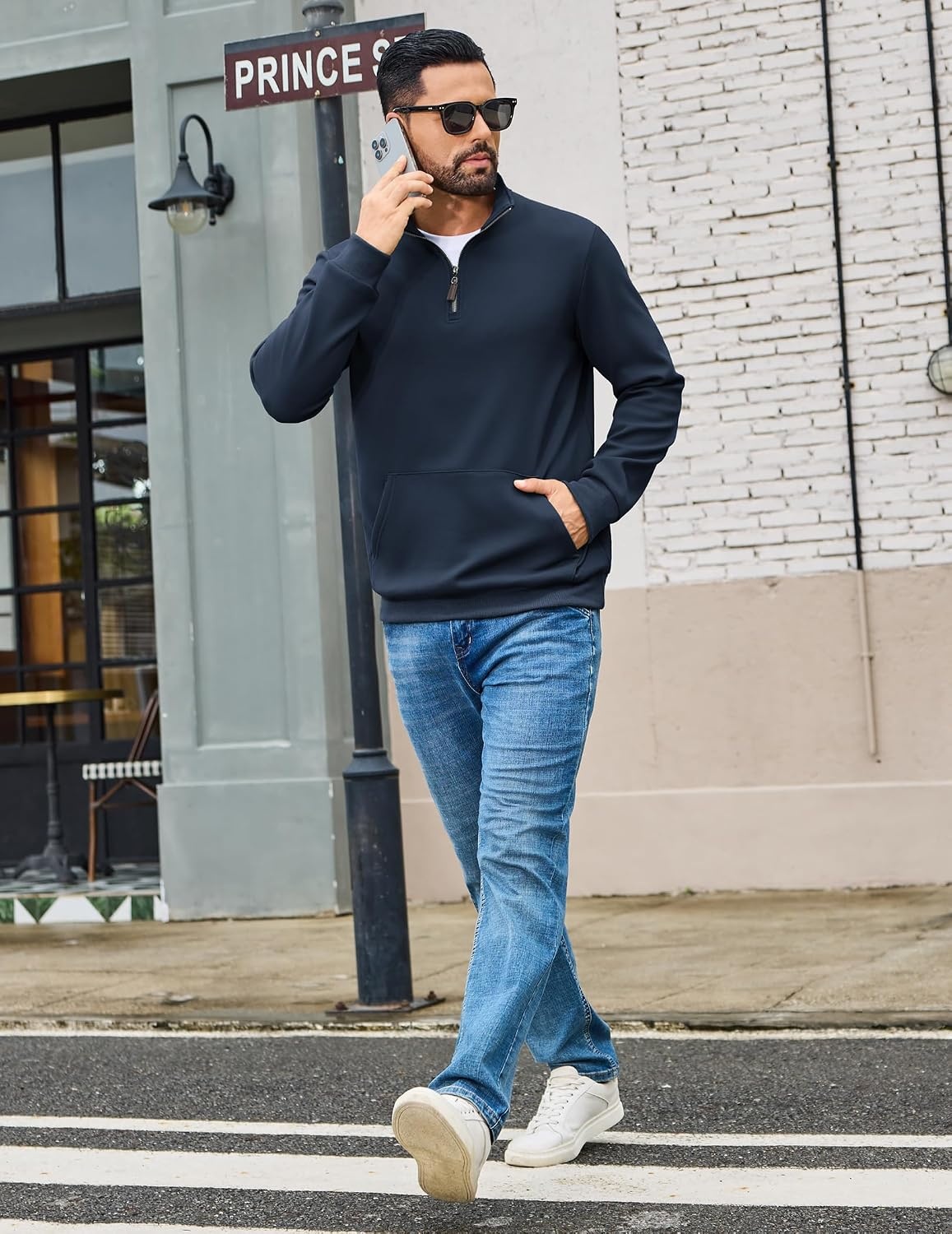 image:imageCOOFANDY Mens Quarter Zip Pullover Sweatshirt FleeceLined Casual SweaterNavy Blue