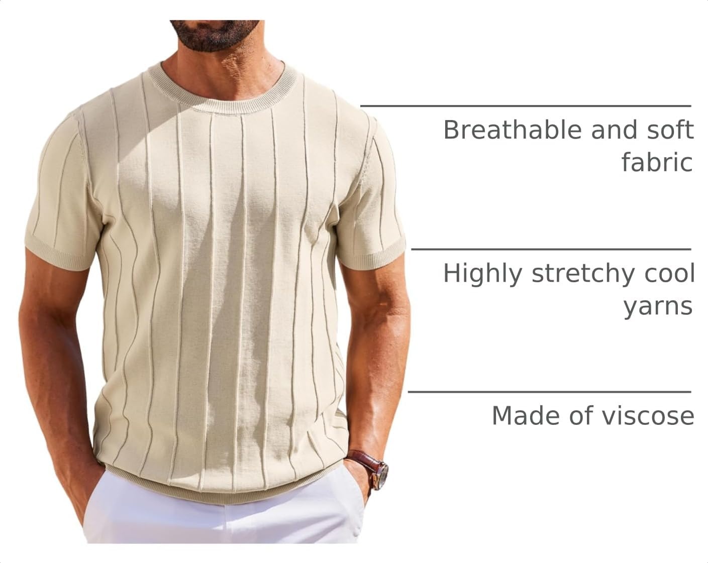 image:imageCOOFANDY Mens T Shirts Short Sleeve Knit Sweater Shirt Casual PulloverBeige