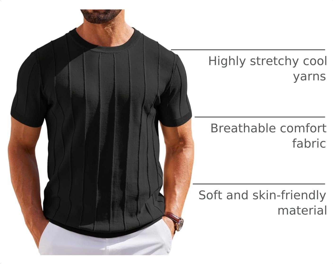 image:imageCOOFANDY Mens T Shirts Short Sleeve Knit Sweater Shirt Casual PulloverBlack