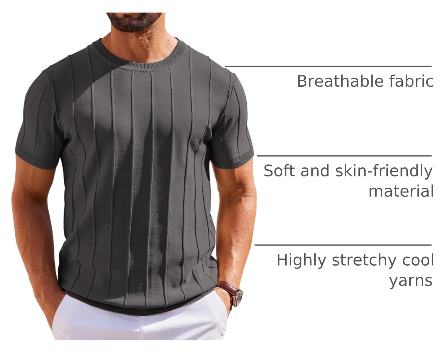 image:imageCOOFANDY Mens T Shirts Short Sleeve Knit Sweater Shirt Casual PulloverDark Grey