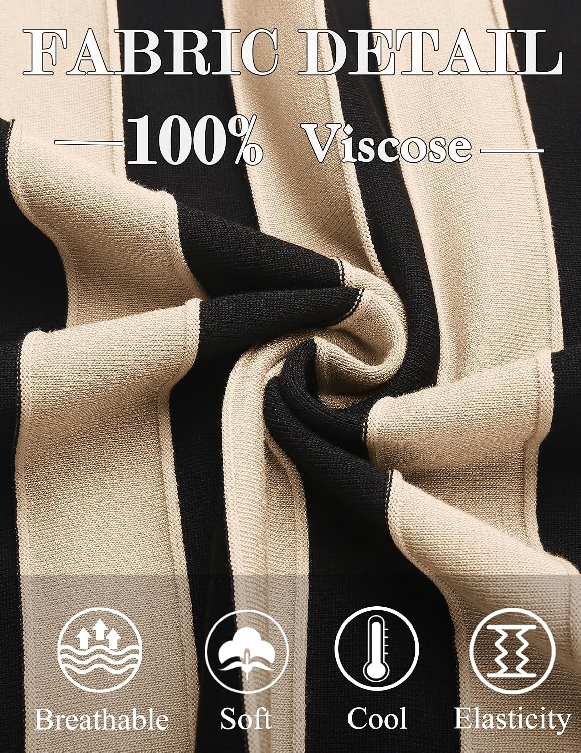 image:imageCOOFANDY Mens T Shirts Short Sleeve Knit Sweater Shirt Casual PulloverKhaki Black Stripes