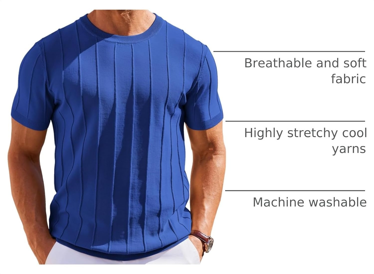 image:imageCOOFANDY Mens T Shirts Short Sleeve Knit Sweater Shirt Casual PulloverKlein Blue