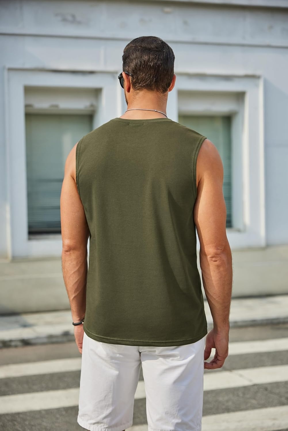 image:imageCOOFANDY Mens Workout Tank Tops Cotton 3 Pack Soft Gym Muscle Shirt Sleeveless Classic T ShirtsArmy Green