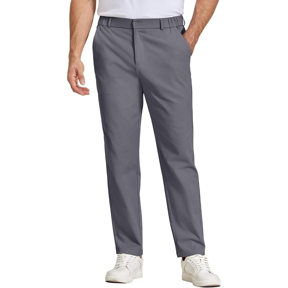 image:imageCOOFANDY Mens Casual Chinos Pants Relaxed Fit Elastic Waist Khaki Trousers Stretch Dress Slacks with PocketsAdark Grey