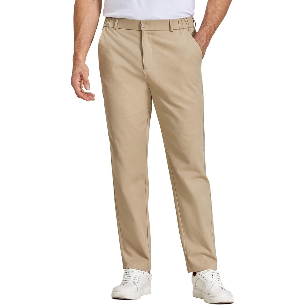 image:imageCOOFANDY Mens Casual Chinos Pants Relaxed Fit Elastic Waist Khaki Trousers Stretch Dress Slacks with PocketsAkhaki