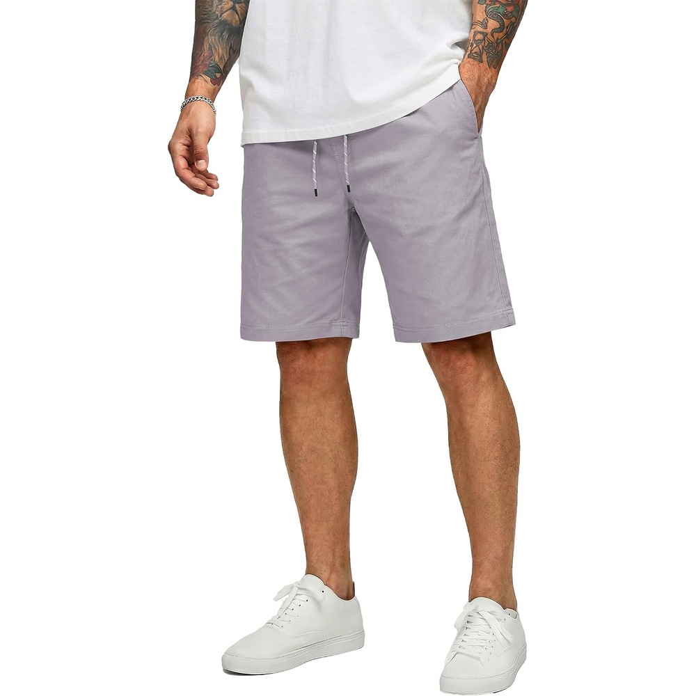 image:imageCOOFANDY Mens Casual Shorts Cotton Drawstring 9 inch Chino Stretch Shorts Stretch Twill Fabric Side Pockets Flat Front Regular Fit Summer Beach Golf Shorts Perfect for Daily WearLight Grey