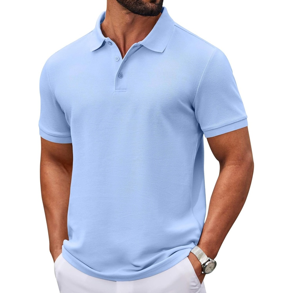 image:imageCOOFANDY Mens Polo Shirts Classic Short Sleeve Polo T Shirts Cotton Pique Casual Summer Fashion Golf ShirtSolid Light Blue