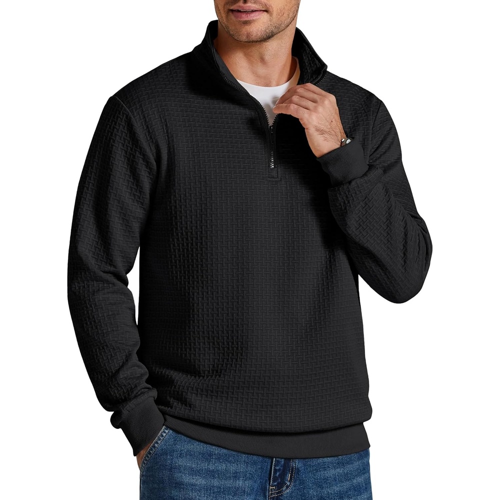 image:imageCOOFANDY Mens Quarter Zip Pullover 2026 Fashion Texture 14 Zip SweatshirtBlack