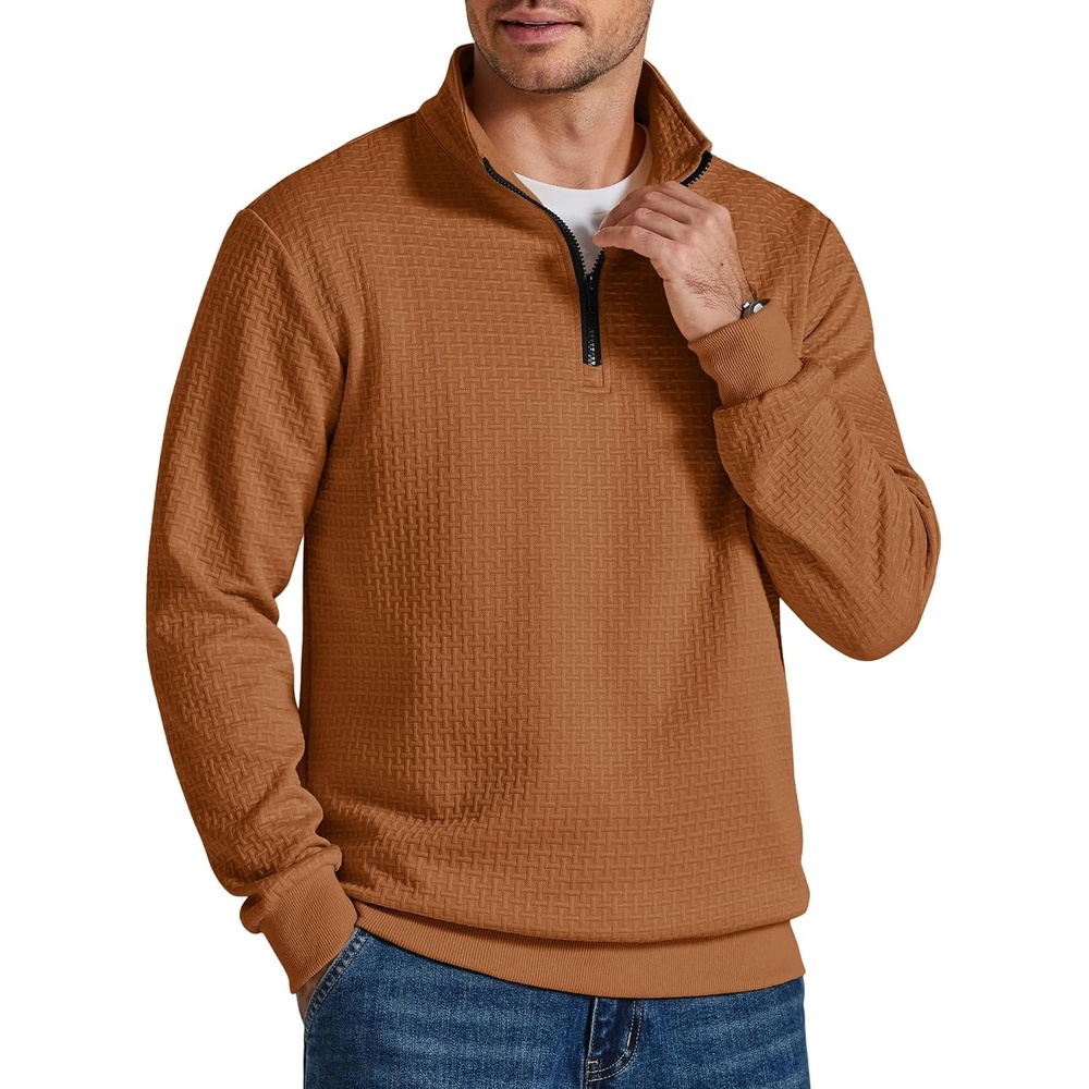 image:imageCOOFANDY Mens Quarter Zip Pullover 2026 Fashion Texture 14 Zip SweatshirtBrown