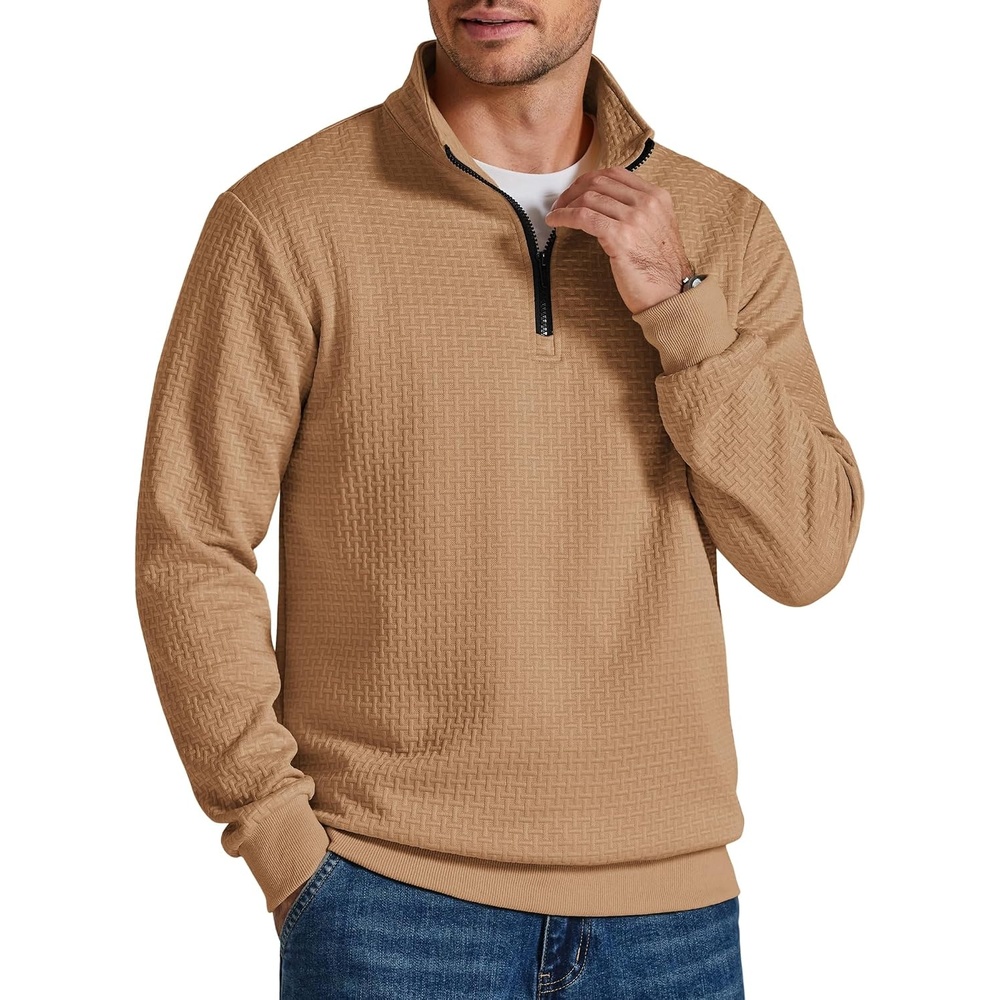 image:imageCOOFANDY Mens Quarter Zip Pullover 2026 Fashion Texture 14 Zip SweatshirtCaramel Orange