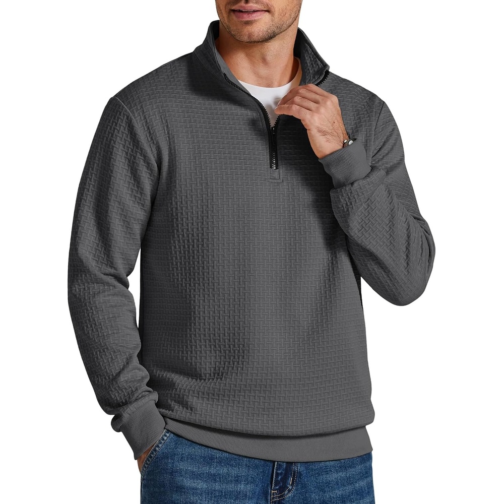 image:imageCOOFANDY Mens Quarter Zip Pullover 2026 Fashion Texture 14 Zip SweatshirtCharcoal Grey