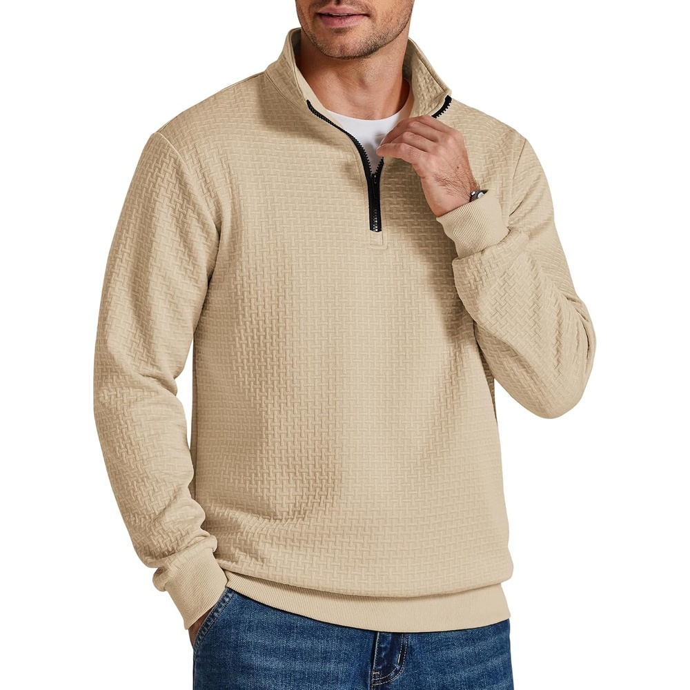 image:imageCOOFANDY Mens Quarter Zip Pullover 2026 Fashion Texture 14 Zip SweatshirtOatmeal