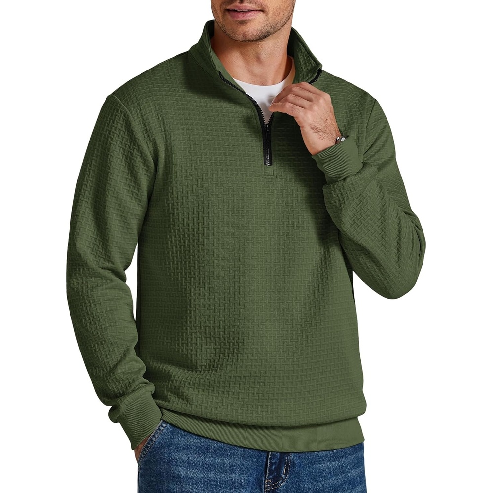 image:imageCOOFANDY Mens Quarter Zip Pullover 2026 Fashion Texture 14 Zip SweatshirtOlive Green