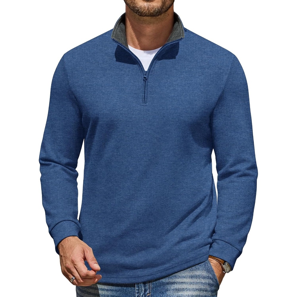 image:imageCOOFANDY Mens Quarter Zip Pullover Mock Neck Sweatshirt Casual Long Sleeve Contrast Collar Long Sleeve Mock Neck Strechy Breathable Lightweight Warm Layering Friendly Ideal For Golf Daily WearLight Blue