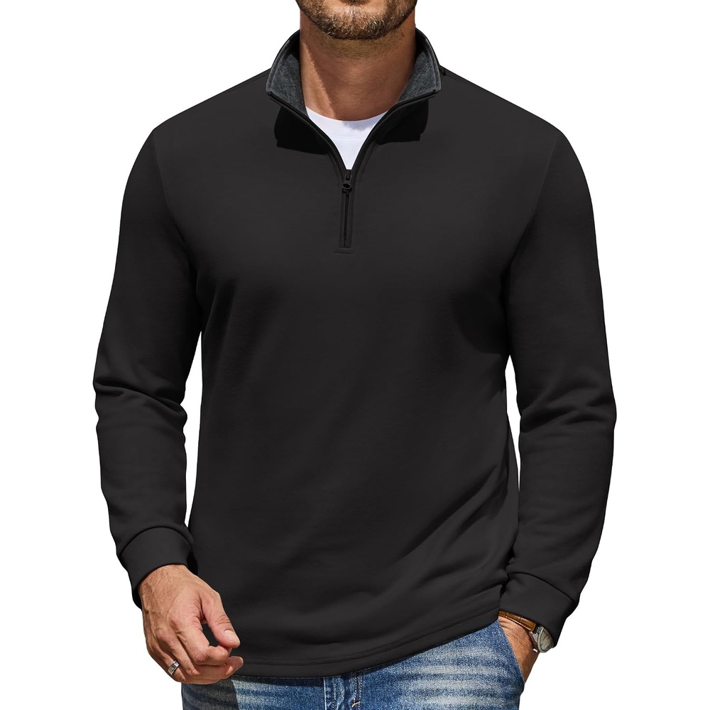 image:imageCOOFANDY Mens Quarter Zip Pullover Mock Neck Sweatshirt Casual Long Sleeve  Contrast Collar Long Sleeve Mock Neck Strechy Breathable Lightweight Warm Layering Friendly Ideal For Golf Daily WearBlack