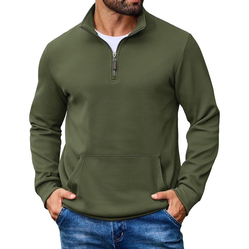 image:imageCOOFANDY Mens Quarter Zip Pullover Sweatshirt FleeceLined Casual SweaterArmy Green