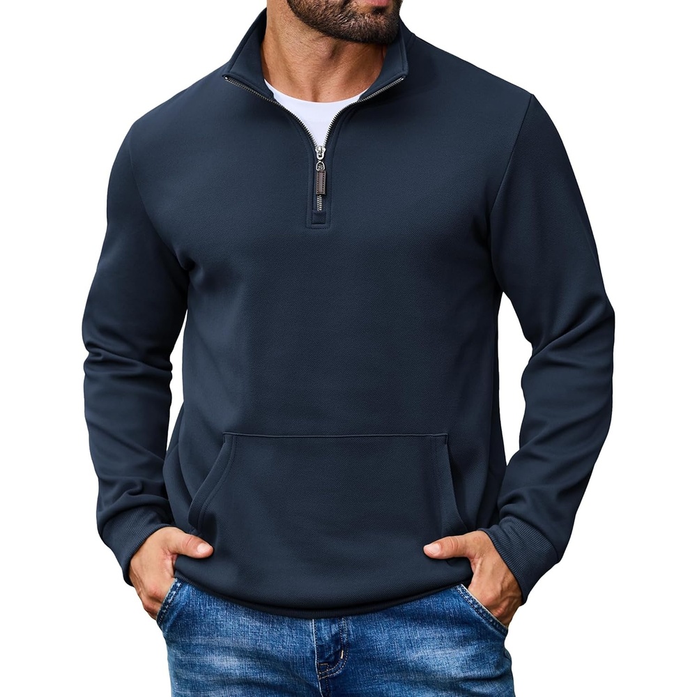 image:imageCOOFANDY Mens Quarter Zip Pullover Sweatshirt FleeceLined Casual SweaterNavy Blue