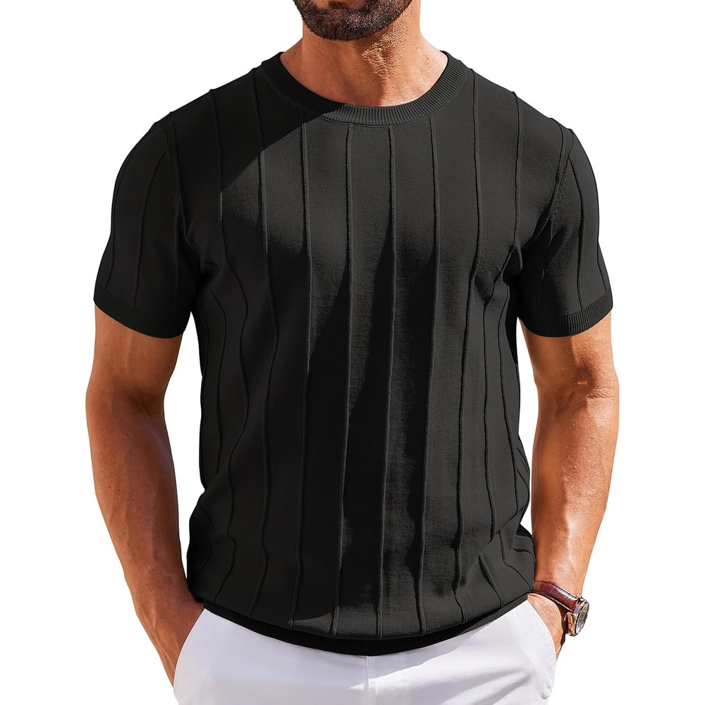 image:imageCOOFANDY Mens T Shirts Short Sleeve Knit Sweater Shirt Casual PulloverBlack