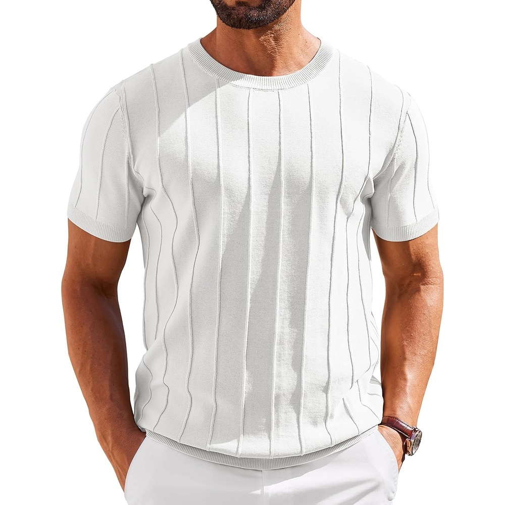 image:imageCOOFANDY Mens T Shirts Short Sleeve Knit Sweater Shirt Casual PulloverWhite