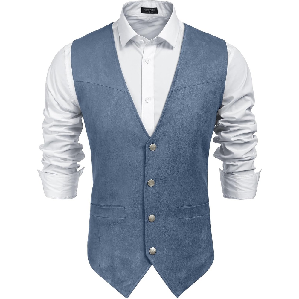 image:imageCOOFANDY Mens Western Vest Suede Cowboy Vest Casual Slim Fit Waistcoat Western OutfitCowboy Attire2 PocketsButton ClosureLiningSoftWeddingCostume PartyHalloweenCosplayPirateCountry VestNavy Blue
