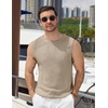 COOFANDY Mens Casual Knit Tank Top Muscle Summer Vacation Sleeveless Shirts | Ribbed Knitted Tank Top, Breathable Light Soft Textured Fabric, Fitted Muscle Style, Dressy Beach Wedding Cruise Tank Shirt(Khaki)