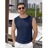 COOFANDY Mens Casual Knit Tank Top Muscle Summer Vacation Sleeveless Shirts | Ribbed Knitted Tank Top, Breathable Light Soft Textured Fabric, Fitted Muscle Style, Dressy Beach Wedding Cruise Tank Shirt(Navy Blue)