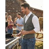 COOFANDY Men’s Western Vest Suede Cowboy Vest Casual Slim Fit Waistcoat | Western Outfit,Cowboy Attire,2 Pockets,Button Closure,Lining,Soft,Wedding,Costume Party,Halloween,Cosplay,Pirate,Country Vest(Grey)