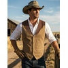 COOFANDY Men’s Western Vest Suede Cowboy Vest Casual Slim Fit Waistcoat | Western Outfit,Cowboy Attire,2 Pockets,Button Closure,Lining,Soft,Wedding,Costume Party,Halloween,Cosplay,Pirate,Country Vest(Coffe&khaki(with Pattern))
