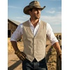 COOFANDY Men’s Western Vest Suede Cowboy Vest Casual Slim Fit Waistcoat | Western Outfit,Cowboy Attire,2 Pockets,Button Closure,Lining,Soft,Wedding,Costume Party,Halloween,Cosplay,Pirate,Country Vest(Beige (With Pattern))