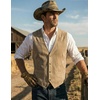 COOFANDY Men’s Western Vest Suede Cowboy Vest Casual Slim Fit Waistcoat | Western Outfit,Cowboy Attire,2 Pockets,Button Closure,Lining,Soft,Wedding,Costume Party,Halloween,Cosplay,Pirate,Country Vest(Beige)