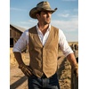 COOFANDY Men’s Western Vest Suede Cowboy Vest Casual Slim Fit Waistcoat | Western Outfit,Cowboy Attire,2 Pockets,Button Closure,Lining,Soft,Wedding,Costume Party,Halloween,Cosplay,Pirate,Country Vest(Khaki (With Pattern))