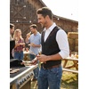 COOFANDY Men’s Western Vest Suede Cowboy Vest Casual Slim Fit Waistcoat | Western Outfit,Cowboy Attire,2 Pockets,Button Closure,Lining,Soft,Wedding,Costume Party,Halloween,Cosplay,Pirate,Country Vest(Black (With Pattern))