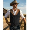 COOFANDY Men’s Western Vest Suede Cowboy Vest Casual Slim Fit Waistcoat | Western Outfit,Cowboy Attire,2 Pockets,Button Closure,Lining,Soft,Wedding,Costume Party,Halloween,Cosplay,Pirate,Country Vest(Black& Khaki(with Pattern))