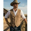 COOFANDY Men’s Western Vest Suede Cowboy Vest Casual Slim Fit Waistcoat | Western Outfit,Cowboy Attire,2 Pockets,Button Closure,Lining,Soft,Wedding,Costume Party,Halloween,Cosplay,Pirate,Country Vest(Light Khaki)