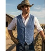 COOFANDY Men’s Western Vest Suede Cowboy Vest Casual Slim Fit Waistcoat | Western Outfit,Cowboy Attire,2 Pockets,Button Closure,Lining,Soft,Wedding,Costume Party,Halloween,Cosplay,Pirate,Country Vest(Navy Blue)