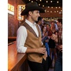 COOFANDY Men’s Western Vest Suede Cowboy Vest Casual Slim Fit Waistcoat | Western Outfit,Cowboy Attire,2 Pockets,Button Closure,Lining,Soft,Wedding,Costume Party,Halloween,Cosplay,Pirate,Country Vest(Coffe&khaki(with Pattern))