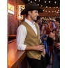 COOFANDY Men’s Western Vest Suede Cowboy Vest Casual Slim Fit Waistcoat | Western Outfit,Cowboy Attire,2 Pockets,Button Closure,Lining,Soft,Wedding,Costume Party,Halloween,Cosplay,Pirate,Country Vest(Khaki (With Pattern))