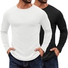 COOFANDY Crewneck Sweaters for Men Slim Fit Long Sleeve Pullover Tops | Stretch Ribbed Knit, Soft Touch Fabric, High Elasticity, Thermal Long Sleeve Tee Shirts(Black/White)