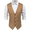 COOFANDY Men’s Western Vest Suede Cowboy Vest Casual Slim Fit Waistcoat | Western Outfit,Cowboy Attire,2 Pockets,Button Closure,Lining,Soft,Wedding,Costume Party,Halloween,Cosplay,Pirate,Country Vest(Light Khaki)